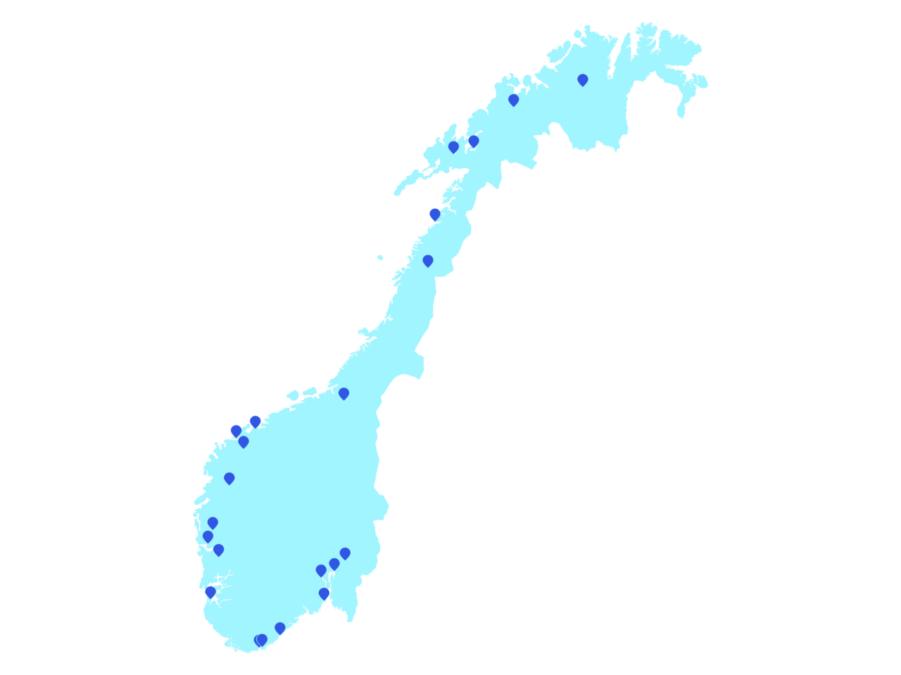 Norges kart med pin. Illustrasjon.