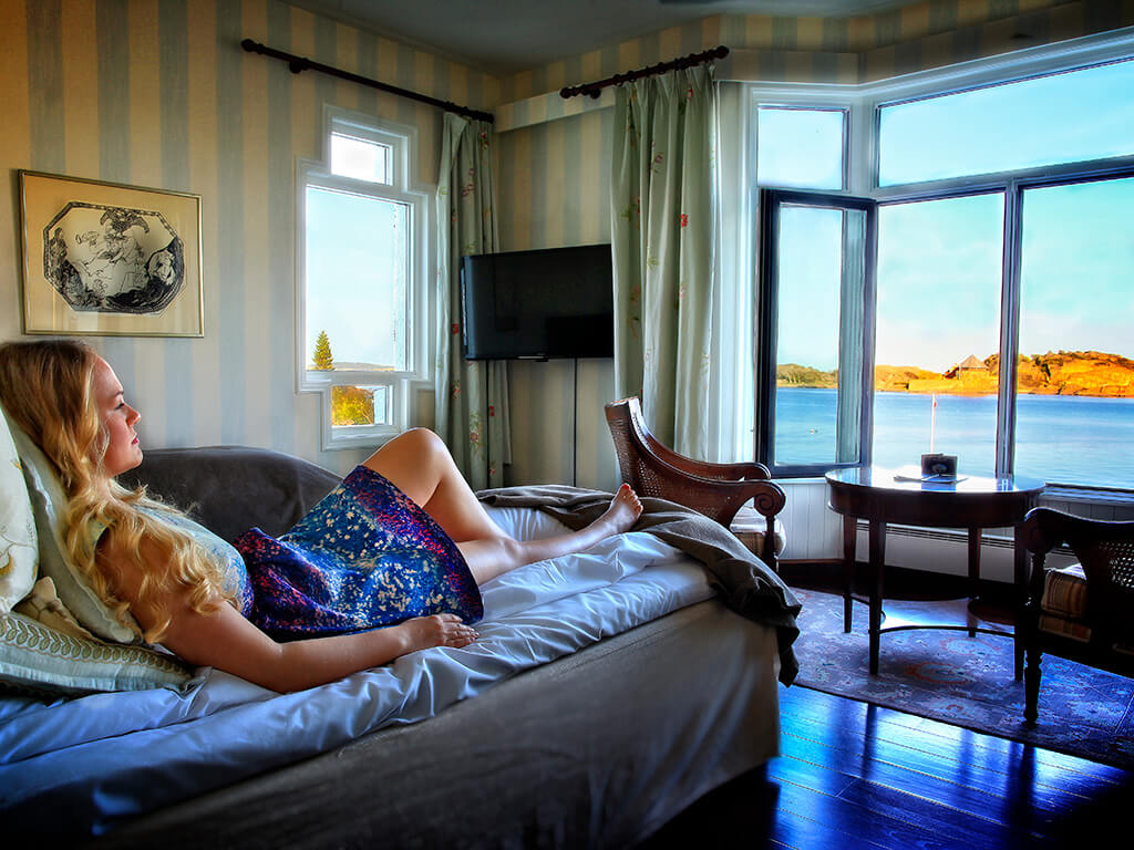 Utsikt fra sengen på Hotel Wassilioff