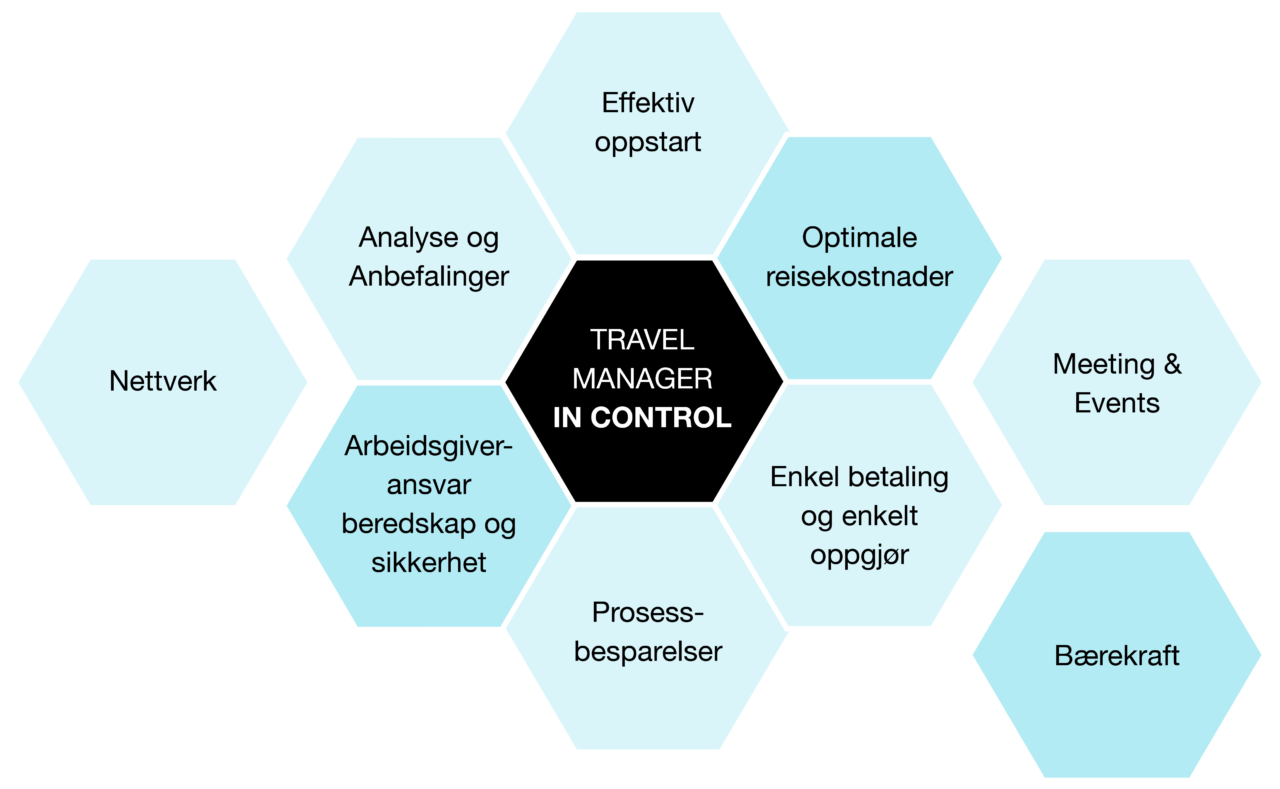 En illustrasjon med sekskanter som viser reiseprogrammet "In Control" sitt innhold